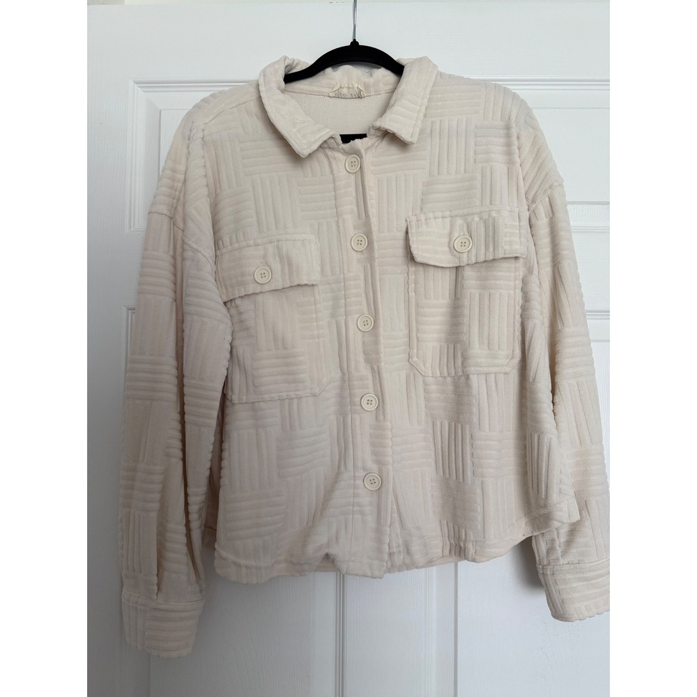 New In Cream Textured Basketweave Shacket Button Up Shirt Jacket